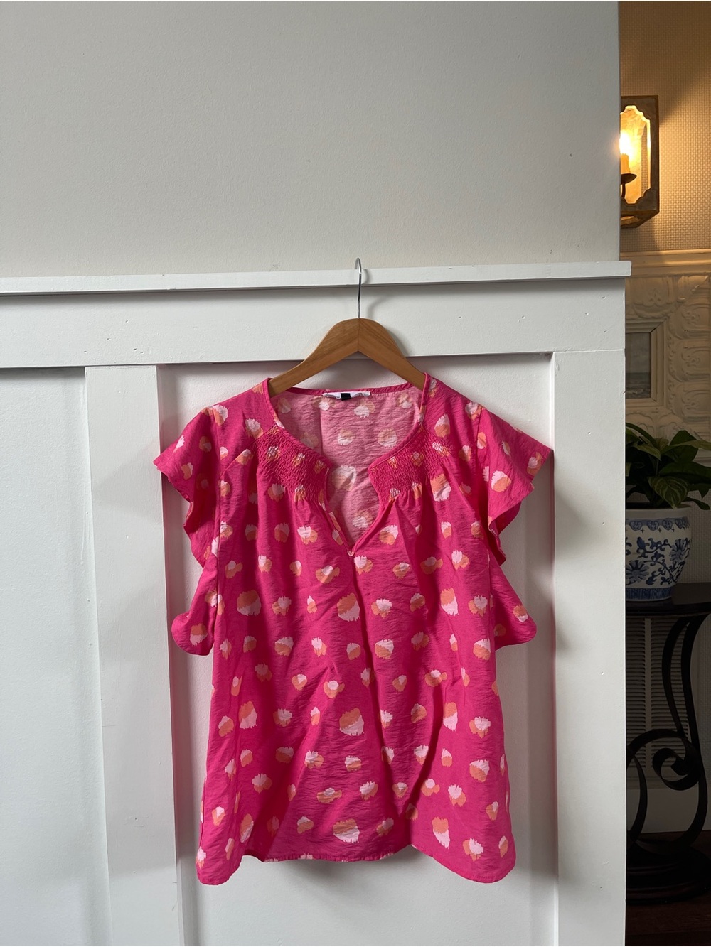Michelle McDowell Pink Flutter Sleeve Blouse | Size Medium